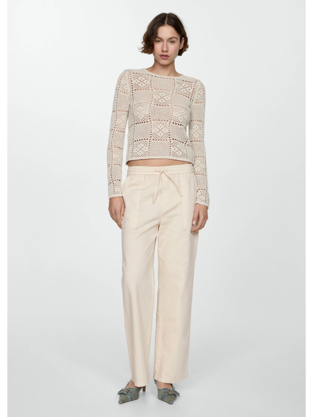 Mango Ecru Straight-fit Jeans with Elastic Waist